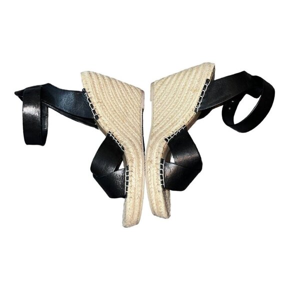 DOLCE VITA Black Leather Open Toe Ankle Strap Espadrille Wedge Sandals Sz 10 - Picture 8 of 10